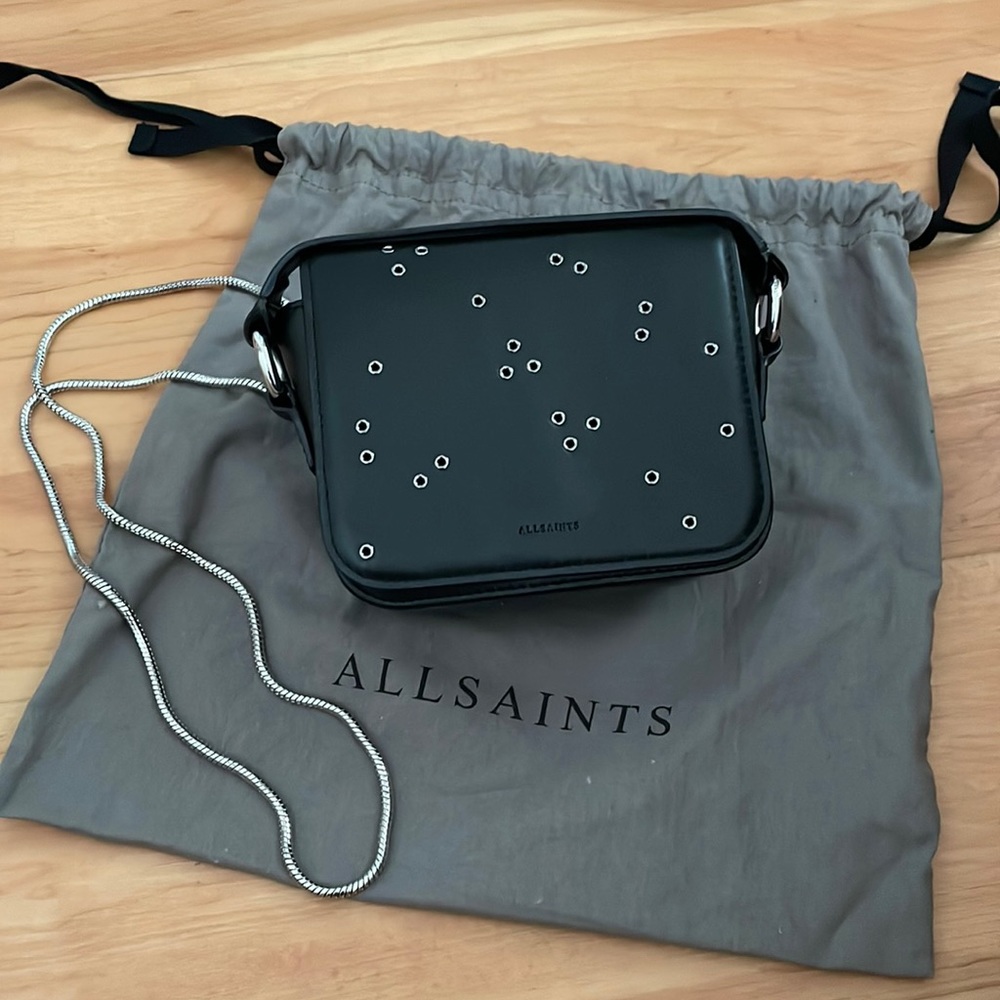 AllSaints Black Leather Crossbody Clutch - Picture 2 of 13